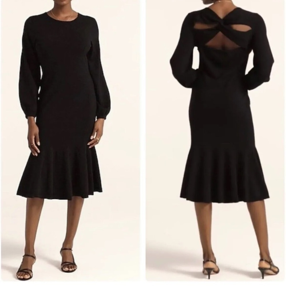 NWT J CREW sz XS BLACK MERINO Twist SWEATER DRESS Ruffle Trim Elegant Modest